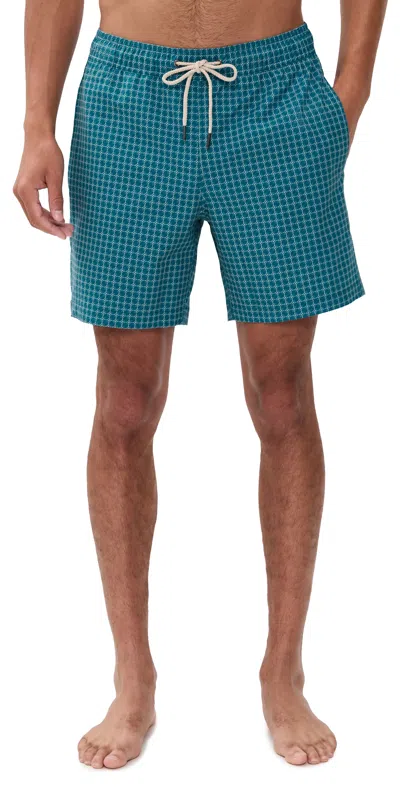 Fair Harbor The Bayberry Swim Trunks 7 Teal Sea Geo In Green