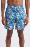 Fair Harbor The Bayberry Swim Trunks In Cobalt Tropical Skies