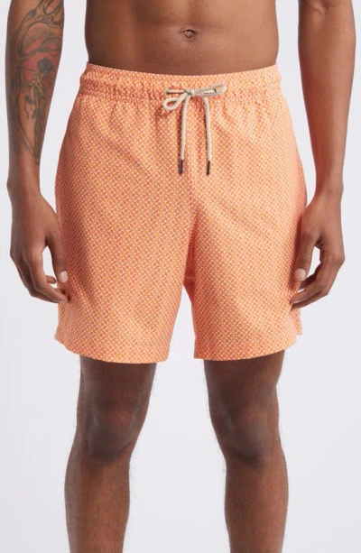 Fair Harbor The Bayberry Swim Trunks In Tangerine Summer Tiles