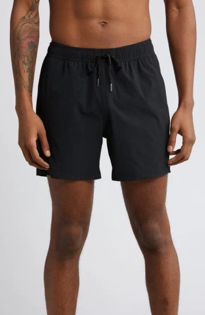 Fair Harbor The Bungalow Leaf Print Swim Trunks In Black