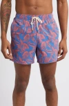 Fair Harbor The Bungalow Leaf Print Swim Trunks In Cobalt Neon Leaves