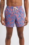 Fair Harbor The Bungalow Leaf Print Swim Trunks In Neon Leaves