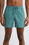 Fair Harbor The Bungalow Leaf Print Swim Trunks In Sea Pine