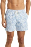 Fair Harbor The Bungalow Leaf Print Swim Trunks In Sky Blue Leaves