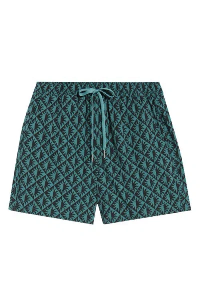 Fair Harbor The Bungalow Sun Print Water Repellent Swim Trunks In Green