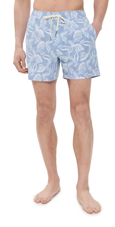 Fair Harbor The Bungalow Swim Trunks 5 Sky Blue Leaves