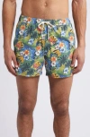 Fair Harbor The Bungalow Swim Trunks In Green 3d Vintage Tropical