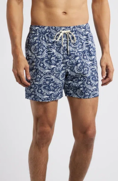 Fair Harbor The Bungalow Water Repellent Swim Trunks In Navy Crocodile Wl
