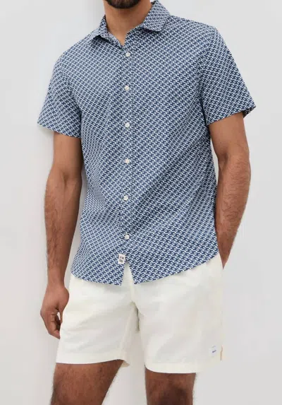 Fair Harbor Windward Button Up Shirt In Navy Geo In Yellow