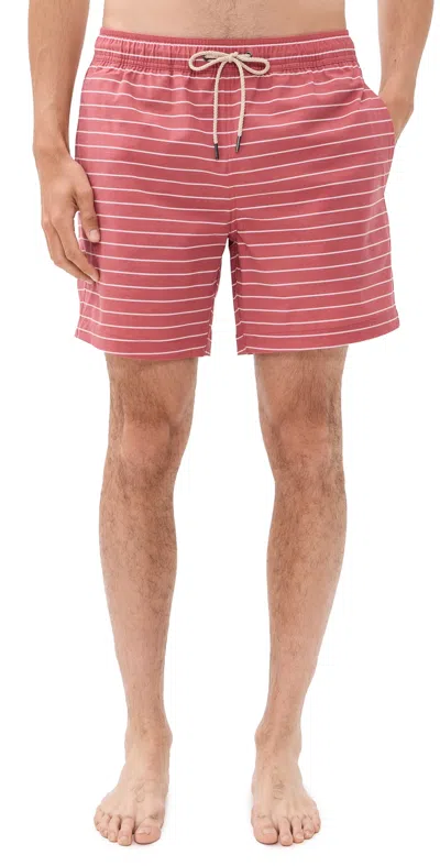 Fair Harbor X Foot Joy Bayberry Swim Trunks 7 Coastal Red Stripe