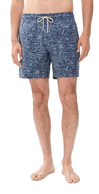 Fair Harbor X Foot Joy Bayberry Swim Trunks 7 Tropical Course In Blue