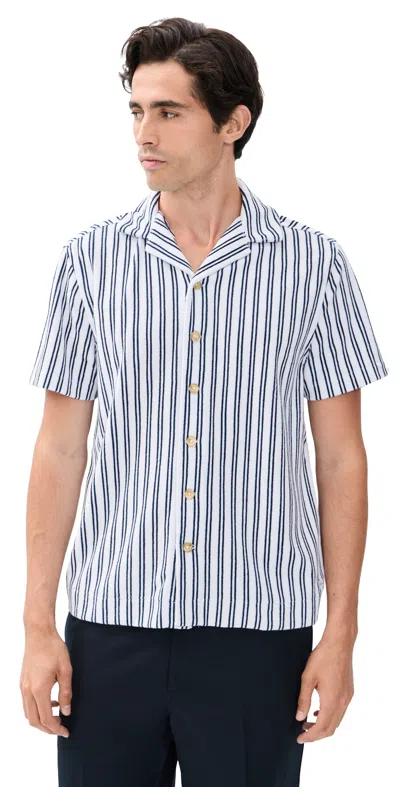 Fair Harbor X Foot Joy Ravello Terry Short Sleeve Button Down Beach Stripe In Multi