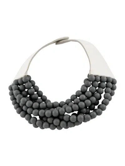 Pre-owned Fairchild Baldwin Bead & Leather Multistrand Collar Necklace, 18" In Grey