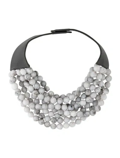 Pre-owned Fairchild Baldwin Bead & Leather Multistrand Collar Nekclace, 19.5" In Gray