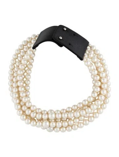 Pre-owned Fairchild Baldwin Faux Pearl & Leather Multistrand Necklace, 16"