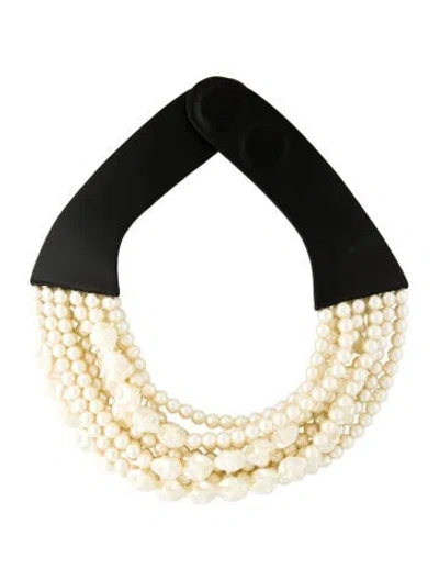 Pre-owned Fairchild Baldwin Faux Pearl & Leather Multistrand Necklace, 19"