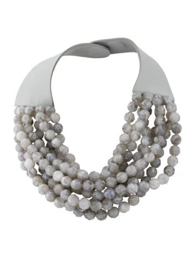 Pre-owned Fairchild Baldwin Leather & Bead Bella Collar Necklace, 16" In Gray