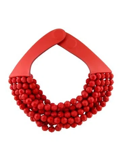 Pre-owned Fairchild Baldwin Leather & Bead Bella Grace Ferrari Multistrand Necklace, 17.5"