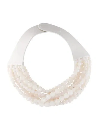 Pre-owned Fairchild Baldwin Leather & Bead Bella Multistrand Collar Necklace, 18" In White