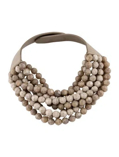 Pre-owned Fairchild Baldwin Leather & Bead Bella Multistrand Collar Necklace, 18.25"