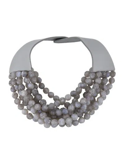Pre-owned Fairchild Baldwin Leather & Bead Bella Multistrand Necklace, 18.5" In Gray