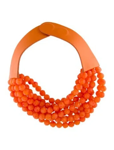 Pre-owned Fairchild Baldwin Leather & Bead Bella Tropical Orange Multistrand Necklace, 18"