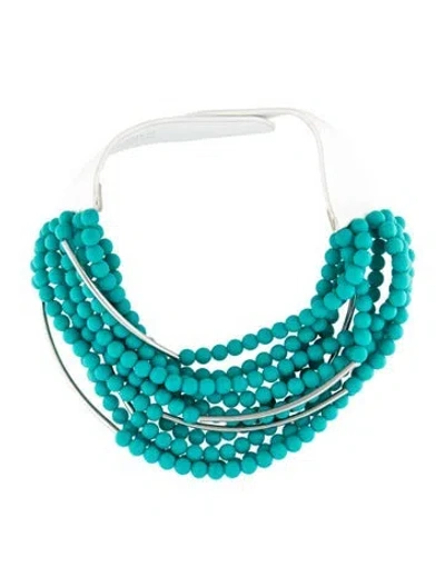Pre-owned Fairchild Baldwin Leather & Bead Collar Necklace, 16.5" In Blue