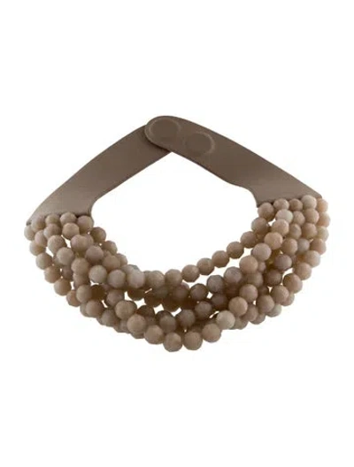 Pre-owned Fairchild Baldwin Leather & Bead Collar Necklace, 18" In Brown