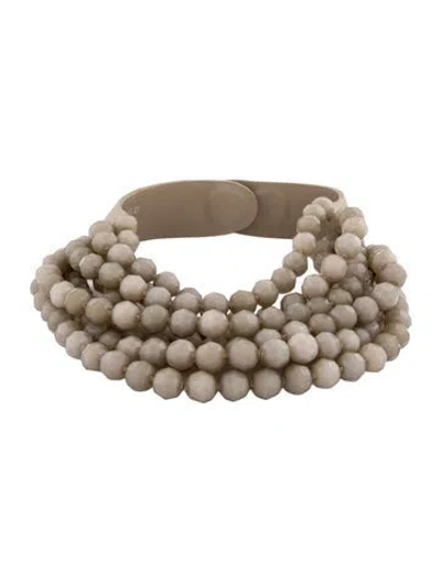 Pre-owned Fairchild Baldwin Leather & Bead Collar Necklace, 18" In Neutral