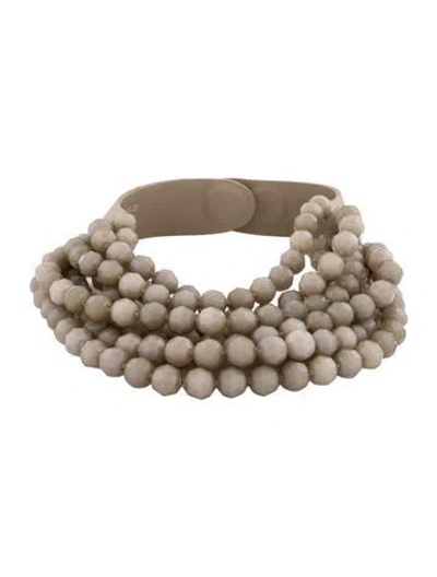 Pre-owned Fairchild Baldwin Leather & Bead Collar Necklace, 18" In Neutral