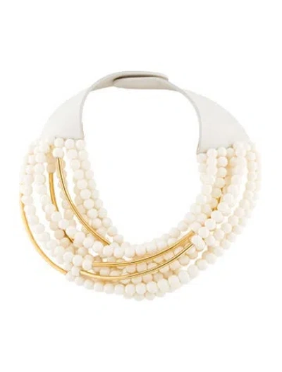 Pre-owned Fairchild Baldwin Leather & Bead Collar Necklace, .25" In White