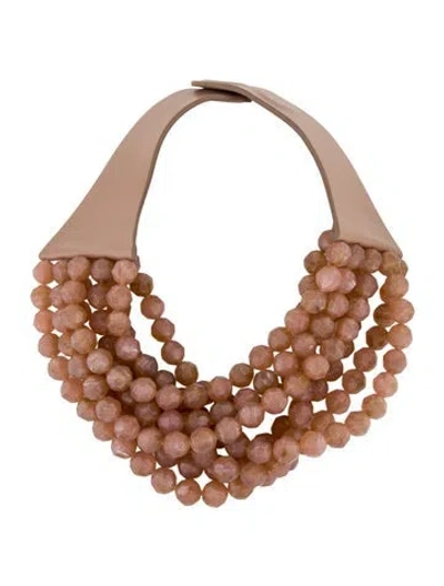 Pre-owned Fairchild Baldwin Leather & Bead Multi Strand Collar Necklace, 18.25" In Pink