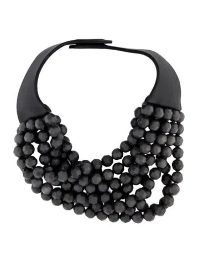 Pre-owned Fairchild Baldwin Leather & Bead Multi Strand Collar Necklace, .5" In Black/grey