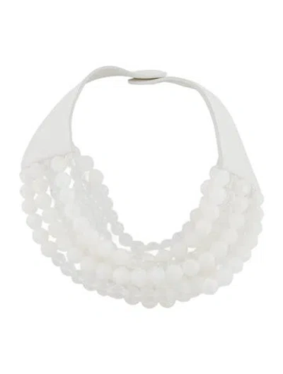 Pre-owned Fairchild Baldwin Leather & Bead Multi-strand Collar Necklace, 17" In White