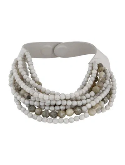 Pre-owned Fairchild Baldwin Leather & Bead Multistrand Collar Necklace, 19"