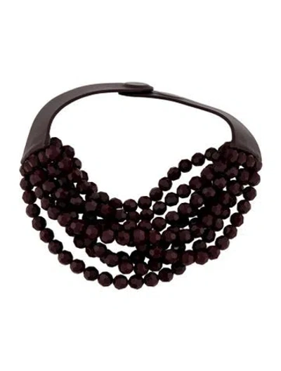 Pre-owned Fairchild Baldwin Leather & Beaded 'bella' Collar Necklace, 18" In Burgundy