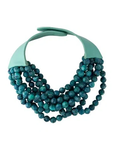 Pre-owned Fairchild Baldwin Leather & Multistrand Beaded Collar Necklace, 20" In Blue