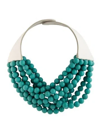Pre-owned Fairchild Baldwin Leather & Resin Bead Bella Collar Necklace, 18" In Green/white