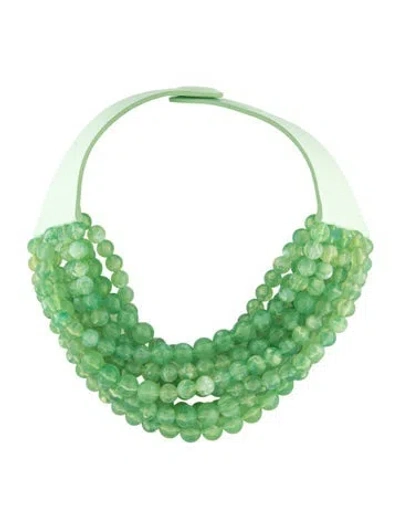 Pre-owned Fairchild Baldwin Leather & Resin Bead Round Bella Multistrand Necklace, 18" In Green