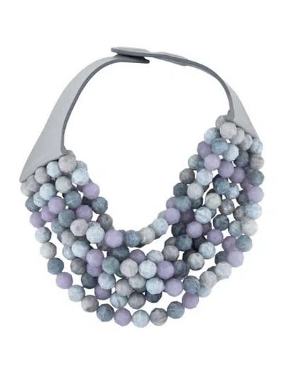 Pre-owned Fairchild Baldwin Leather & Resin Beaded Multistrand Collar Necklace, 17" In Blue/purple