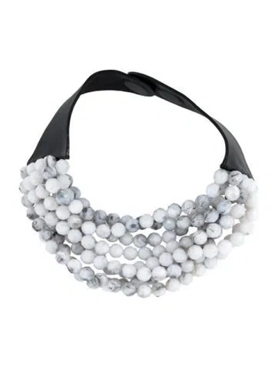 Pre-owned Fairchild Baldwin Leather & Resin Beaded Multi-strand Collar Necklace, 18"