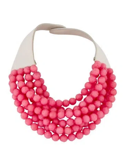 Pre-owned Fairchild Baldwin Leather & Resin Beaded Multistrand Collar Necklace, 18" In Pink