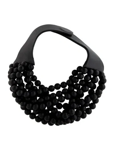 Pre-owned Fairchild Baldwin Leather And Resin Beaded Multistrand Necklace, 17.5" In Black