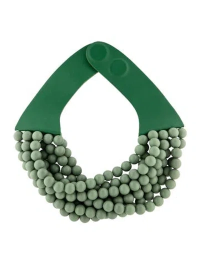Pre-owned Fairchild Baldwin Leather And Resin Beaded Multistrand Necklace, 18" In Green