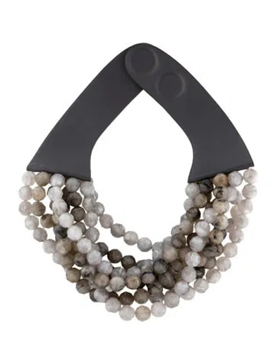 Pre-owned Fairchild Baldwin Leather And Resin Beaded Multistrand Necklace, 18" In Grey