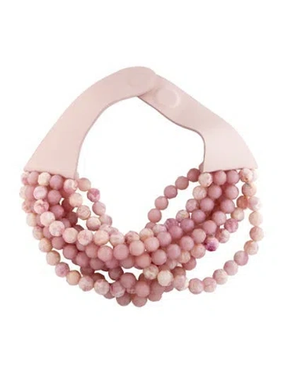 Pre-owned Fairchild Baldwin Leather And Resin Beaded Multistrand Necklace, 18" In Pink