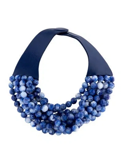 Pre-owned Fairchild Baldwin Leather And Resin Beaded Multistrand Necklace, 18.5" In Blue