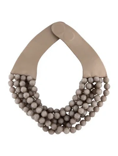 Pre-owned Fairchild Baldwin Leather And Resin Beaded Multistrand Necklace, 18.5" In Grey