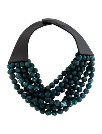 Pre-owned Fairchild Baldwin Leather And Resin Beaded Necklace, 18" In Black/green