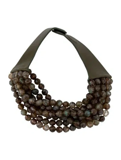 Pre-owned Fairchild Baldwin Leather & Resin Multi Strand Beaded Collar Necklace, 18" In Green
